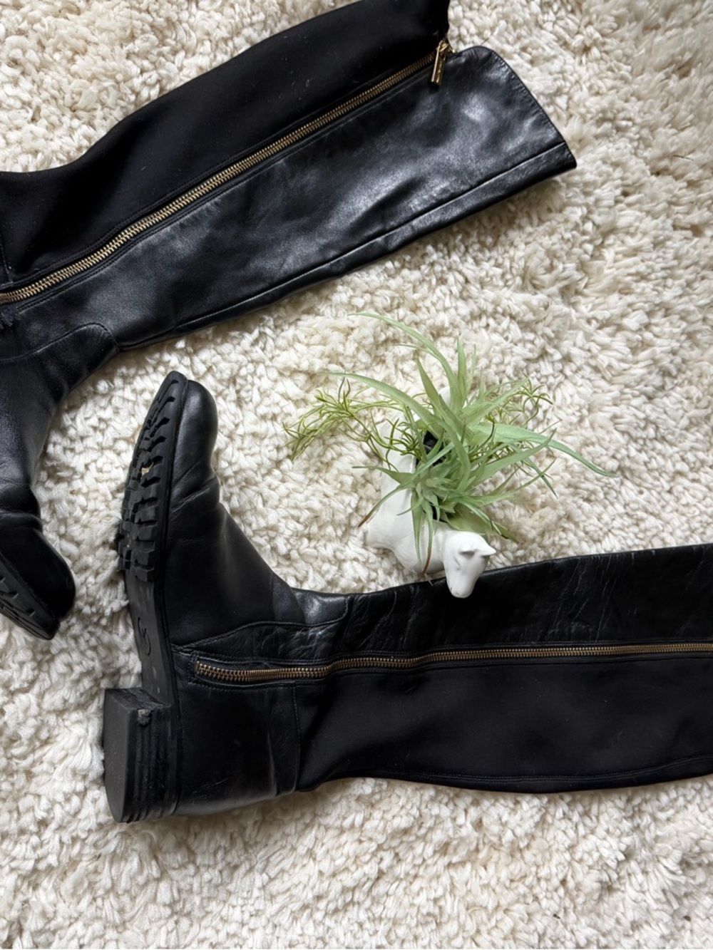 Michael Kors Black Leather cute design Over-the-Knee Riding Boots with Lug Sole - Picture 8 of 13